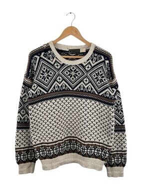 Vintage 90s Fair Isle Sweater Chunky Knit Grandpa Cozy Cotton Mens L USA